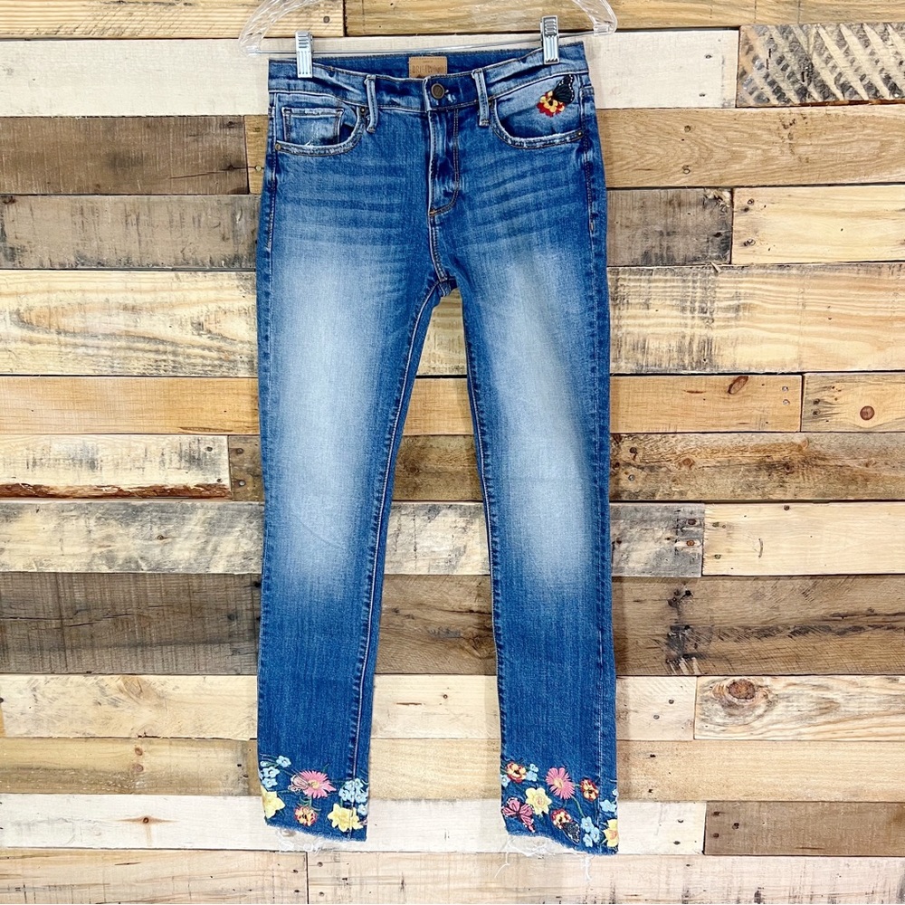 Driftwood Colette Floral Embroidery Straight Leg Jean Raw Frayed Hem